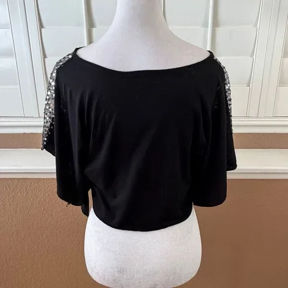 Vintage Y2K Jacked Jill Sequins Overlay Robot Sheer Mesh Cropped Top Rave Sz M - Picture 6 of 8